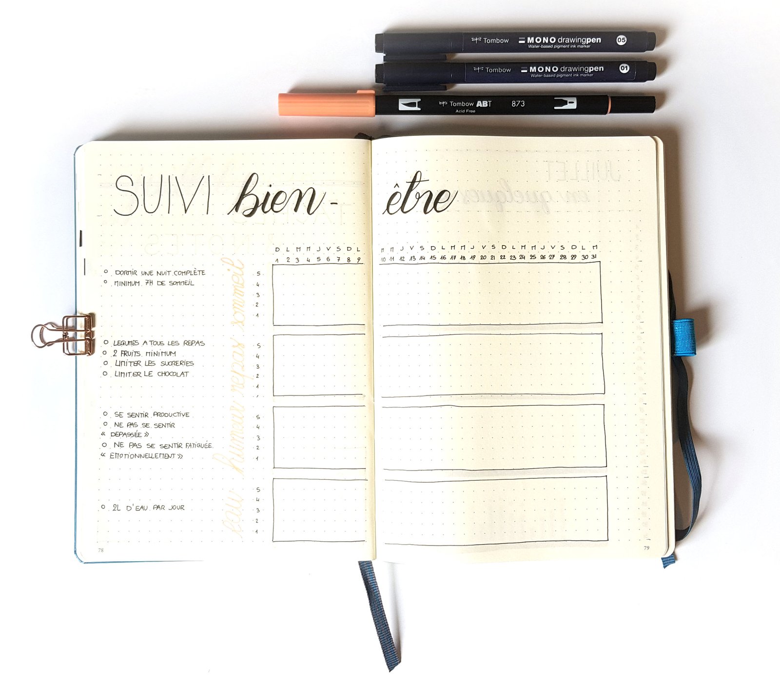 Juillet 2018 dans mon Bullet Journal - suivi bien-etre