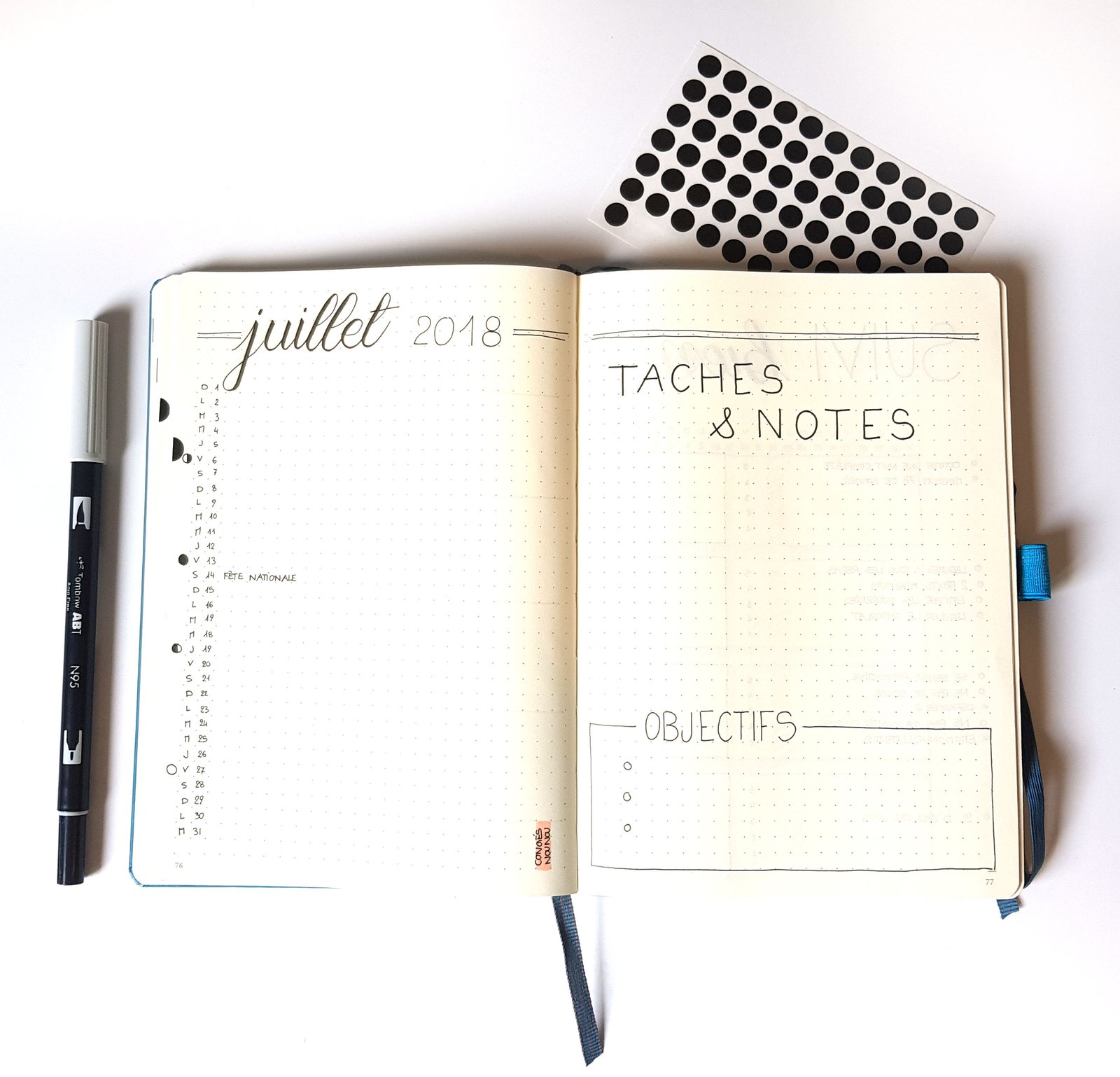 Juillet 2018 dans mon Bullet Journal - planning mensuel