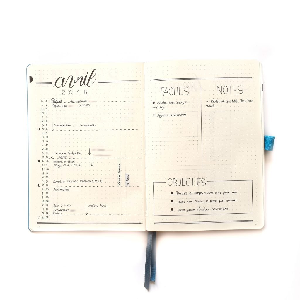 Vue mensuelle dans mon Bullet Journal A5