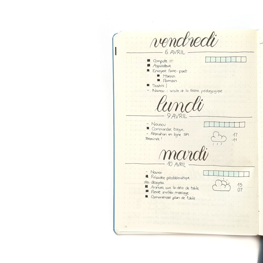 Journal quotidien dans mon Bullet Journal A5
