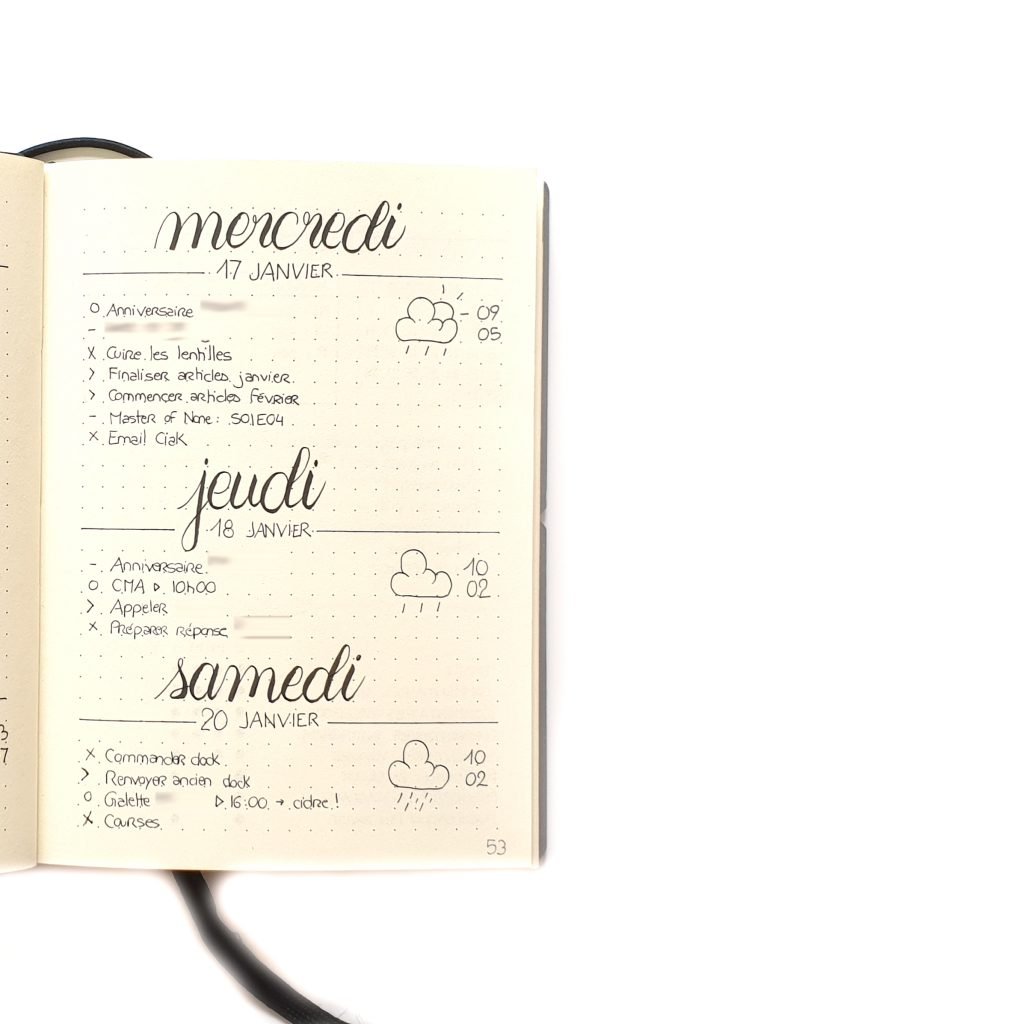 Journal quotidien dans mon Bullet Journal B6