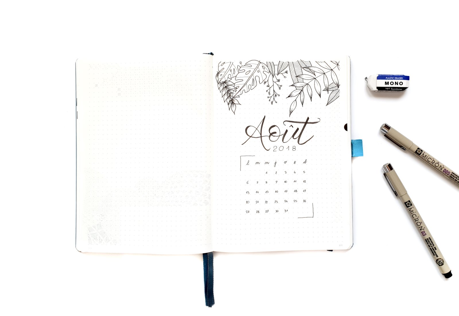 Août 2018 dans mon Bullet Journal - Page de garde